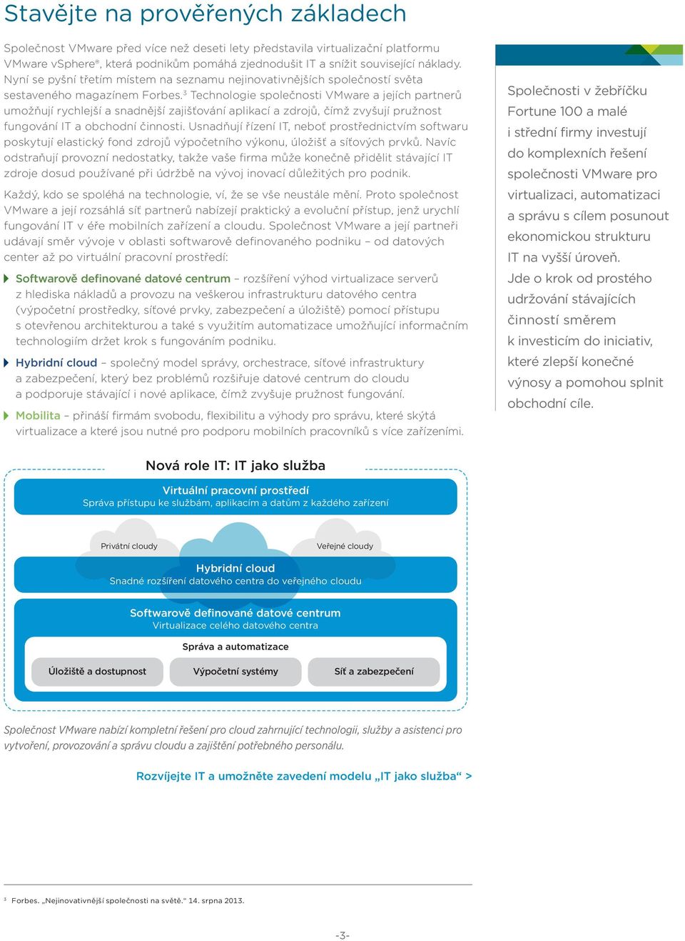 3 Technologie společnosti VMware a jejích partnerů umožňují rychlejší a snadnější zajišťování aplikací a zdrojů, čímž zvyšují pružnost fungování IT a obchodní činnosti.