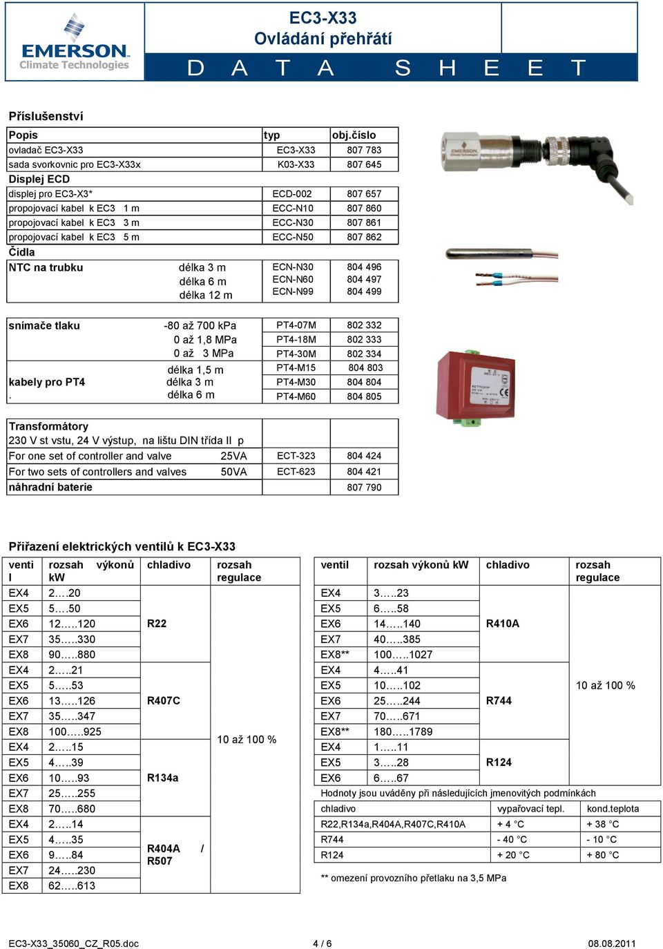 3 m ECC-N30 807 861 propojovací kabel k EC3 5 m ECC-N50 807 862 Čidla NTC na trubku délka 3 m délka 6 m délka 12 m ECN-N30 ECN-N60 ECN-N99 804 496 804 497 804 499 snímače tlaku -80 až 700 kpa 0 až