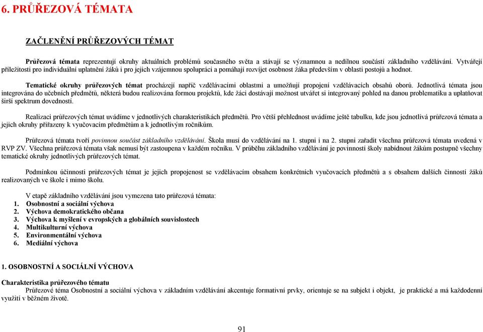 Tematické okruhy průřezových témat procházejí napříč vzdělávacími oblastmi a umožňují propojení vzdělávacích obsahů oborů.