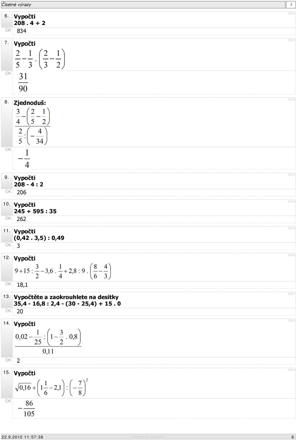 3,5) : 0,49 3 12. Vypočti 2953 2948 2949 2960 18,1 13.