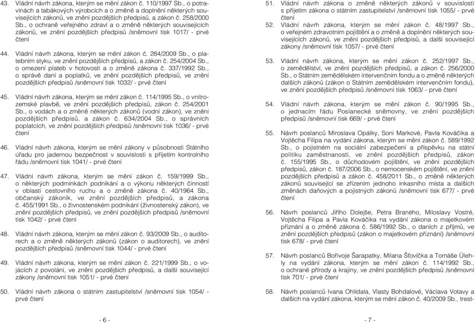 284/2009 Sb., o platebním styku, ve znění pozdějších předpisů, a zákon č. 254/2004 Sb., o omezení plateb v hotovosti a o změně zákona č. 337/1992 Sb.