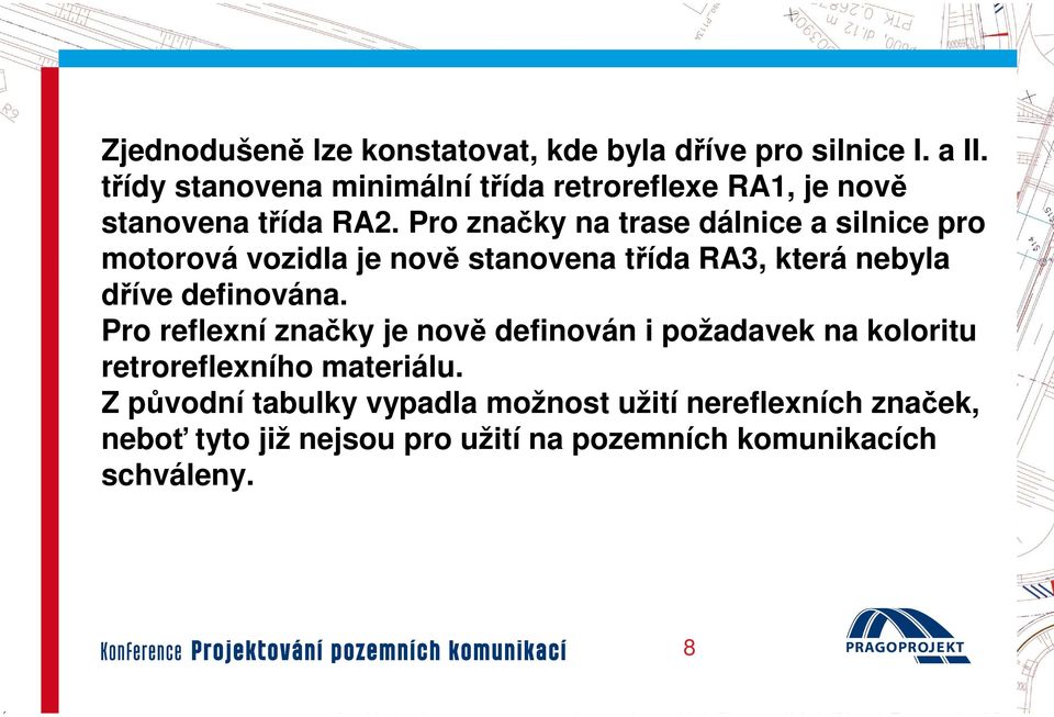 Pro značky na trase dálnice a silnice pro motorová vozidla je nově ě stanovena třída RA3, která nebyla dříve definována.