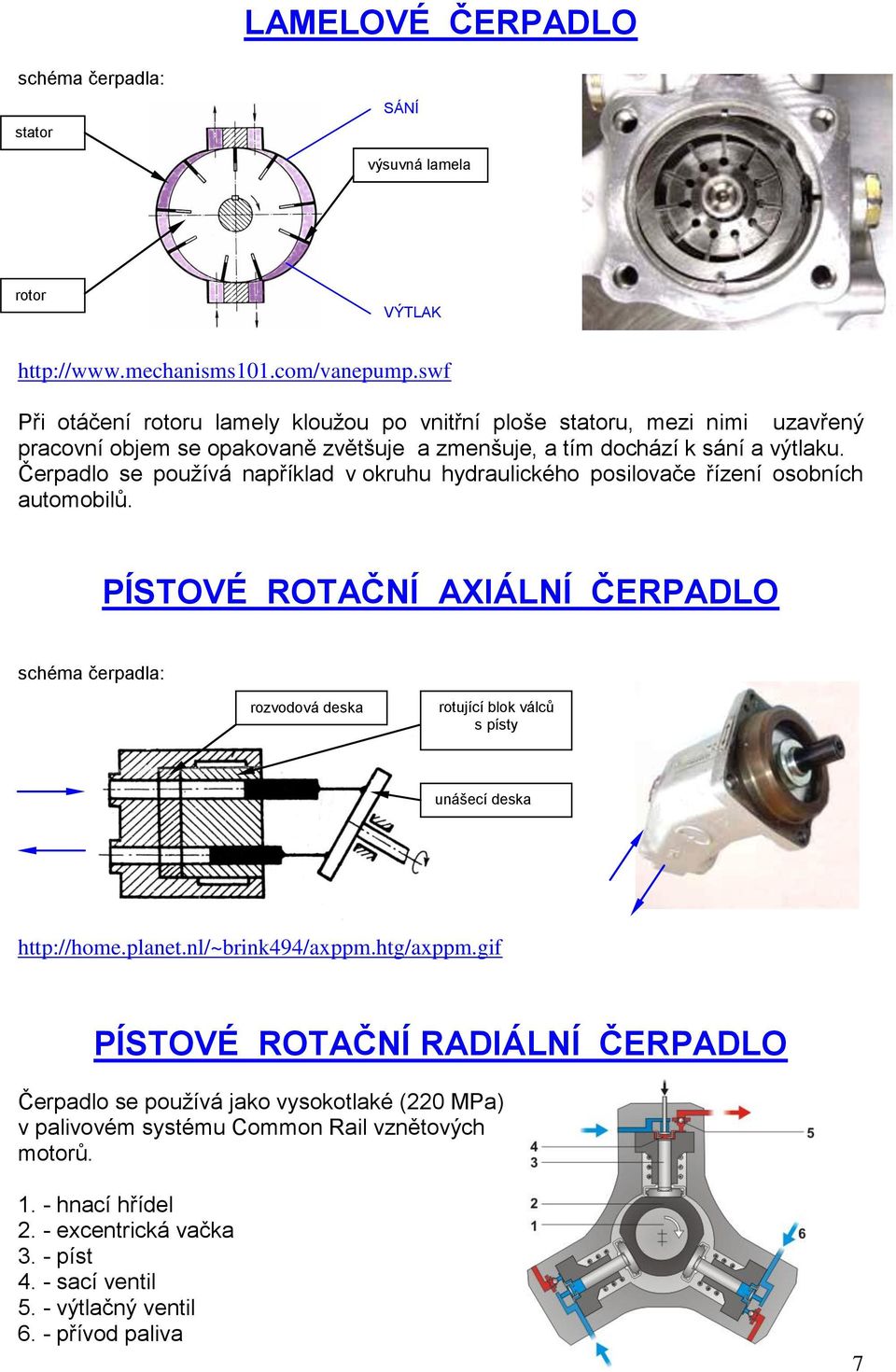 Čerpadlo se pouţívá například v okruhu hydraulického posilovače řízení osobních automobilů.