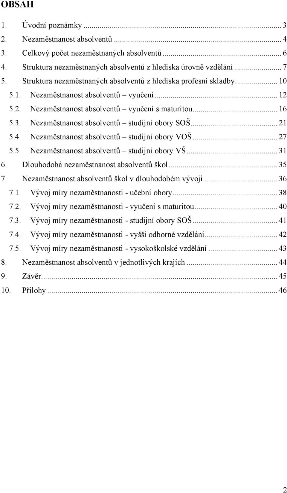 Nezaměstnanost absolventů studijní obory SOŠ... 21 5.4. Nezaměstnanost absolventů studijní obory VOŠ... 27 5.5. Nezaměstnanost absolventů studijní obory VŠ... 31 6.