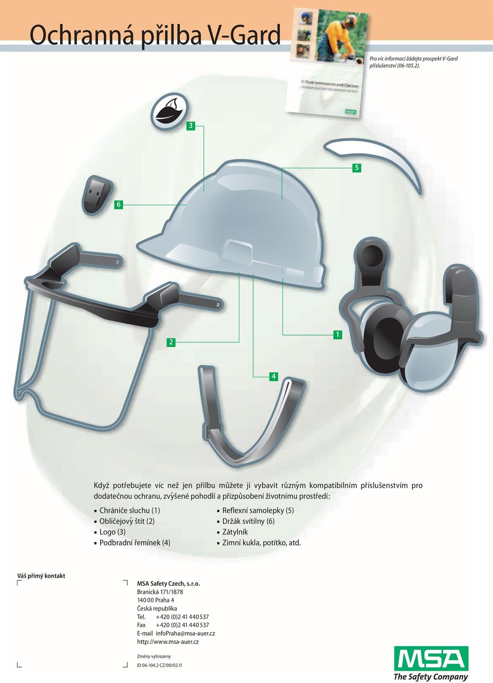 životnímu prostředí: Chrániče sluchu (1) Obličejovy štít (2) Logo (3) Podbradní řemínek (4) Reflexní samolepky (5) Držák svítilny (6) Zátylník Zimní kukla,