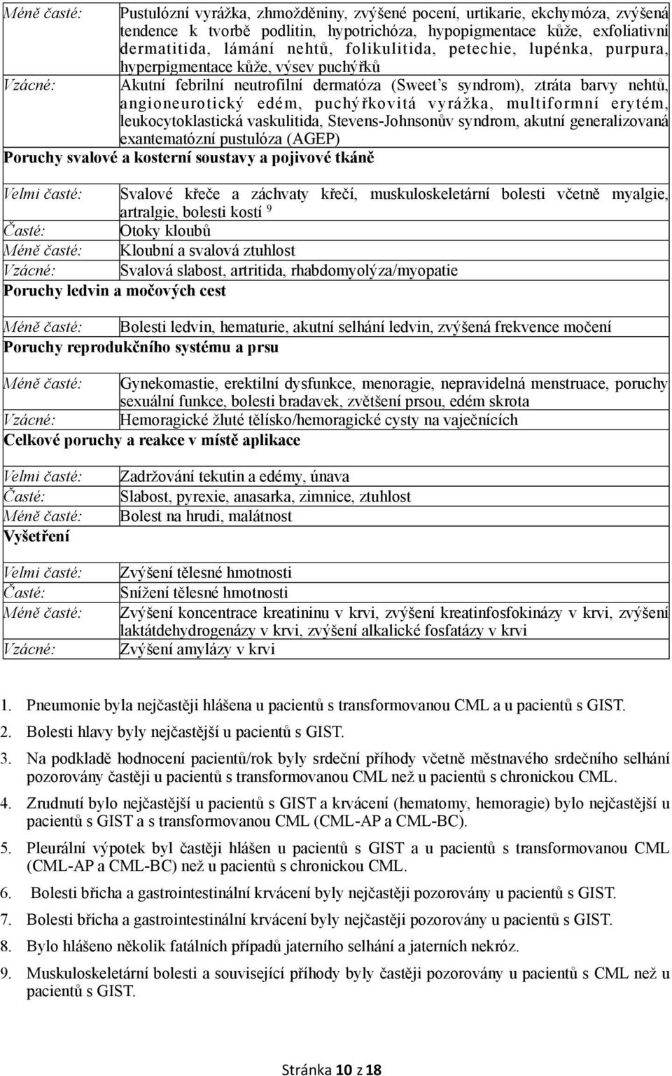 erytém, leukocytoklastická vaskulitida, Stevens-Johnsonův syndrom, akutní generalizovaná exantematózní pustulóza (AGEP) Poruchy svalové a kosterní soustavy a pojivové tkáně Velmi časté: Svalové křeče