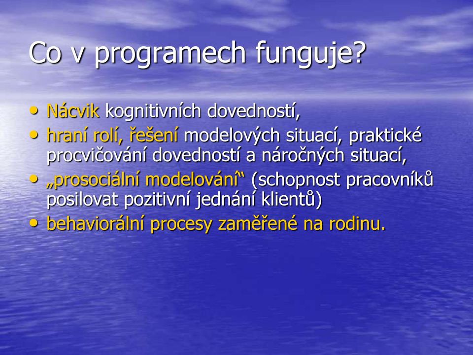 situací, praktické procvičování dovedností a náročných situací,