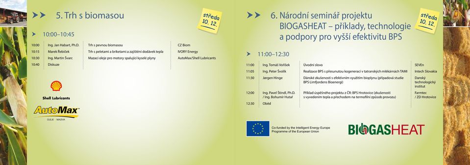 Národní seminář projektu BIOGASHEAT příklady, technologie a podpory pro vyšší efektivitu BPS 11:00 Ing. Tomáš Voříšek Úvodní slovo SEVEn 11:05 Ing.