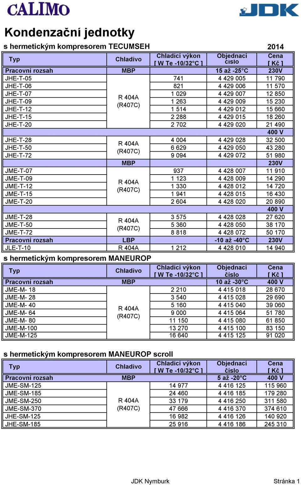 094 4 429 072 51 980 MBP 230V JME-T-07 937 4 428 007 11 910 JME-T-09 1 123 4 428 009 14 290 JME-T-12 1 330 4 428 012 14 720 JME-T-15 1 941 4 428 015 16 430 JME-T-20 2 604 4 428 020 20 890 400 V