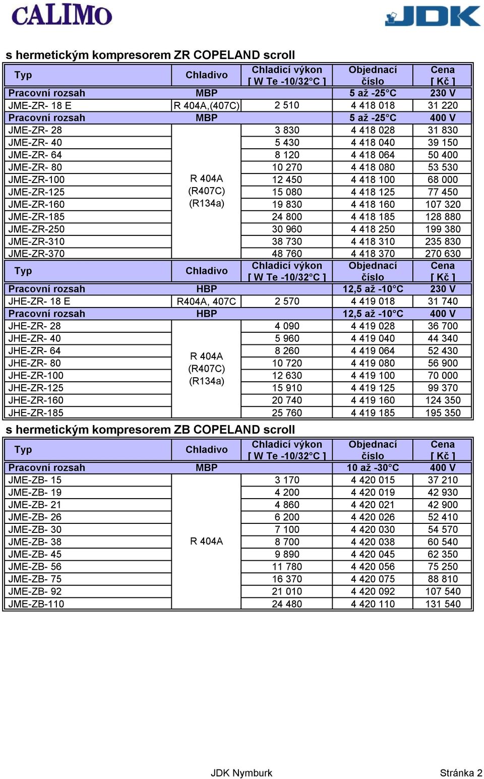 4 418 160 107 320 JME-ZR-185 24 800 4 418 185 128 880 JME-ZR-250 30 960 4 418 250 199 380 JME-ZR-310 38 730 4 418 310 235 830 JME-ZR-370 48 760 4 418 370 270 630 Pracovní rozsah HBP 12,5 až -10 C 230