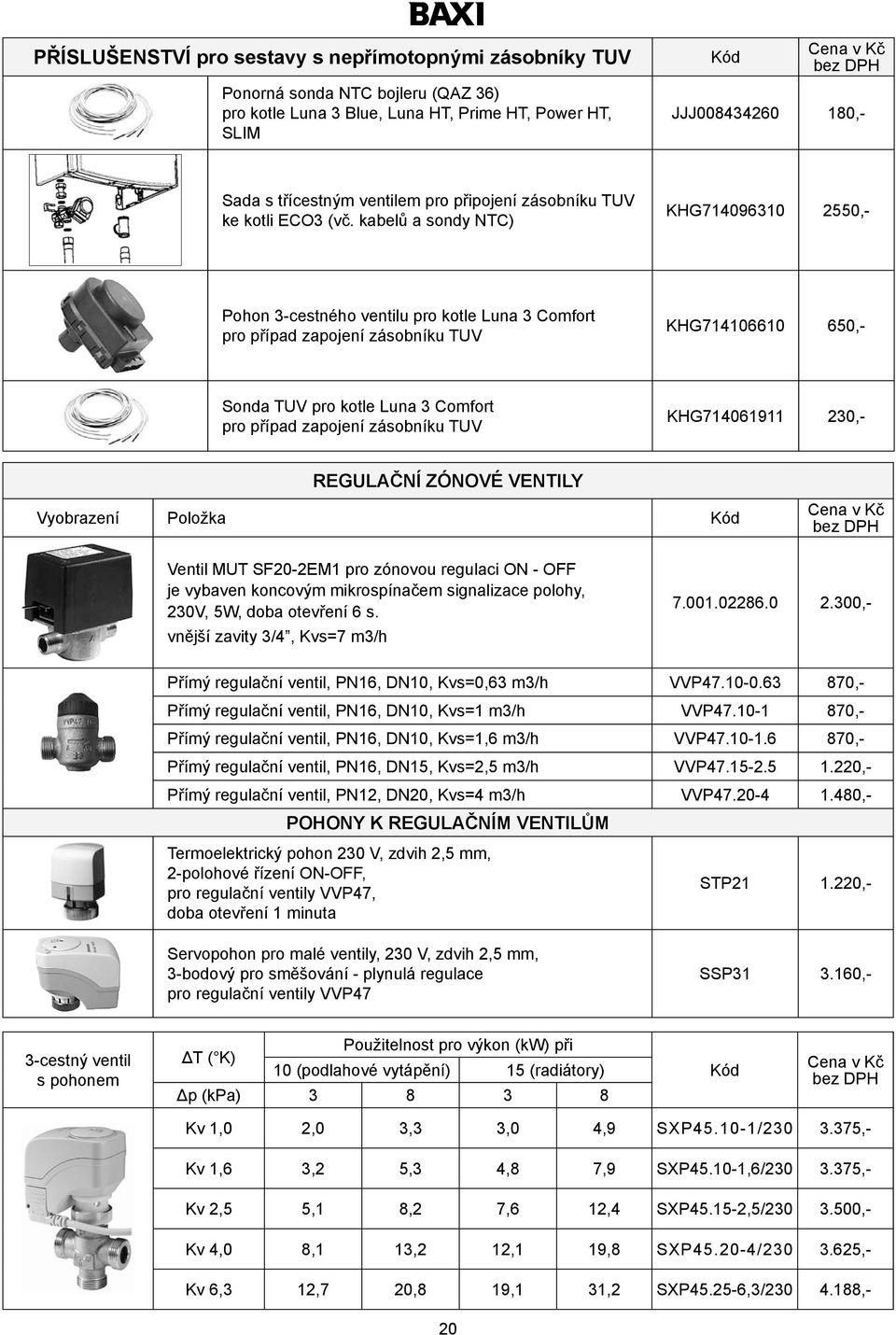 kabelů a sondy NTC) KHG714096310 2550,- Pohon 3-cestného ventilu pro kotle Luna 3 Comfort pro případ zapojení zásobníku TUV KHG714106610 650,- Sonda TUV pro kotle Luna 3 Comfort pro případ zapojení