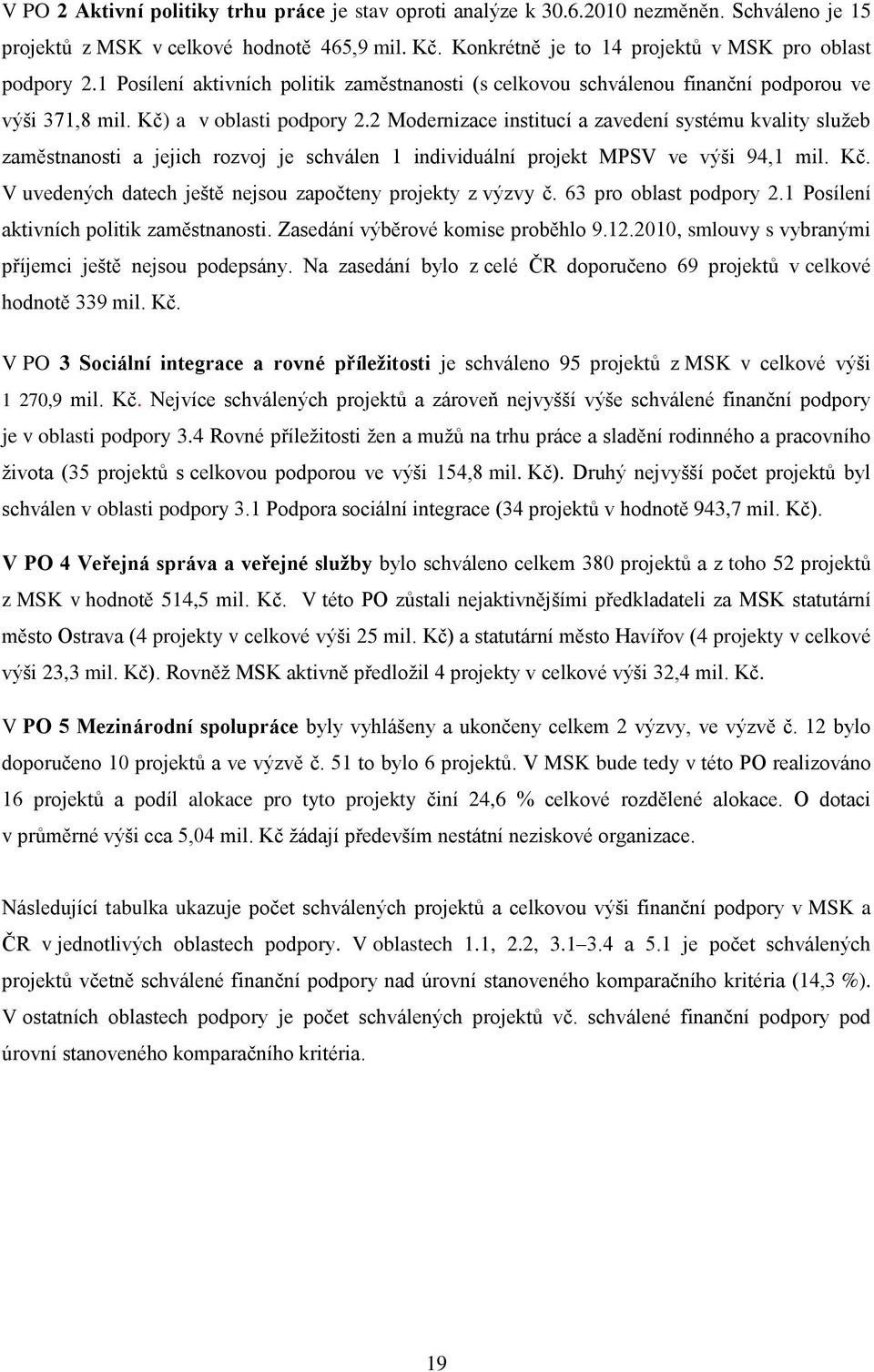2 Modernizace institucí a zavedení systému kvality sluţeb zaměstnanosti a jejich rozvoj je schválen 1 individuální projekt MPSV ve výši 94,1 mil. Kč.