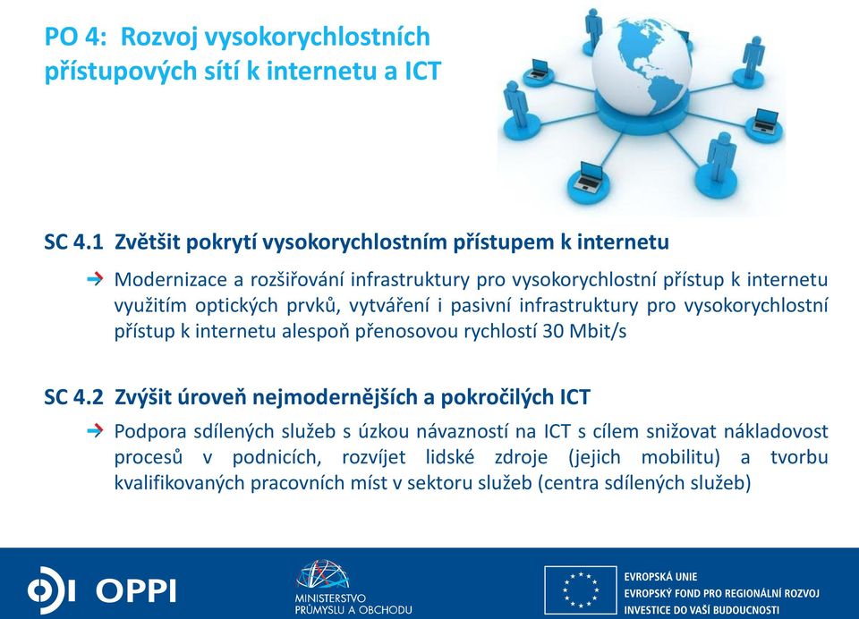 prvků, vytváření i pasivní infrastruktury pro vysokorychlostní přístup k internetu alespoň přenosovou rychlostí 30 Mbit/s SC 4.