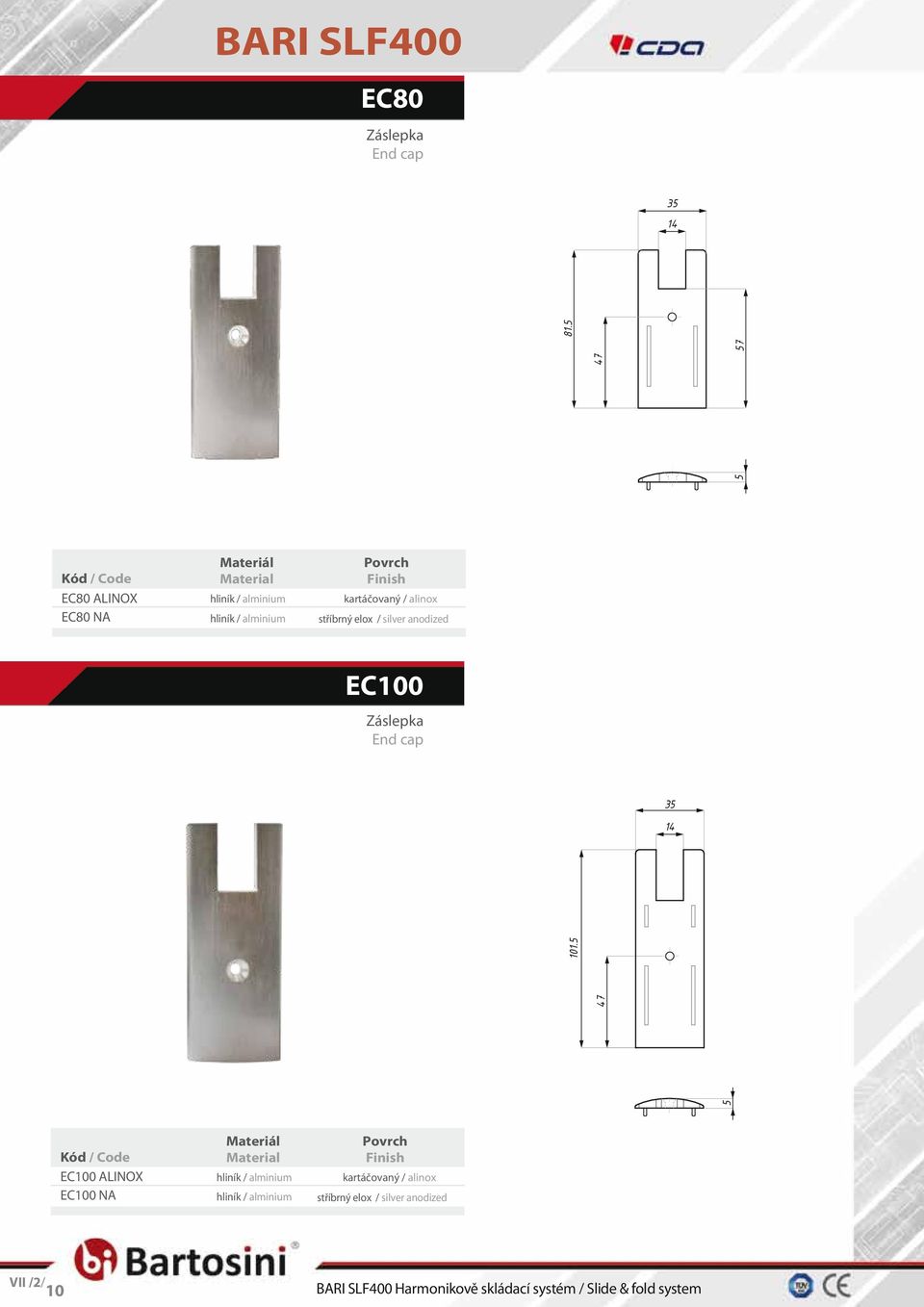 alinox stříbrný elox / silver anodized EC100 Záslepka End cap 35 14 5 47 101.