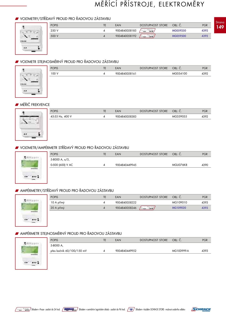 5-8000 A, x/5, 0-500 (600) V AC 4 9004840449945 MGU076K8 4390 W AMPÉRMETRY/STŘÍDAVÝ PROUD PRO ŘADOVOU ZÁSTAVBU 10 A přímý 4 9004840058222 MG109010 20 A