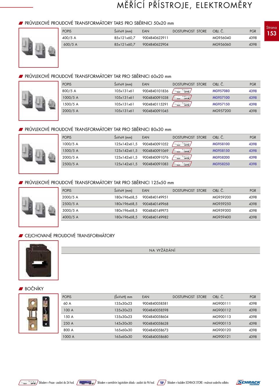 PRŮVLEKOVÉ PROUDOVÉ TRANSFORMÁTORY TAR PRO SBĚRNICI 80x30 mm 1000/5 A 125x142x61,5 9004840091052 MG958100 1500/5 A 125x142x61,5 9004840091069 MG958150 2000/5 A 125x142x61,5 9004840091076 MG958200