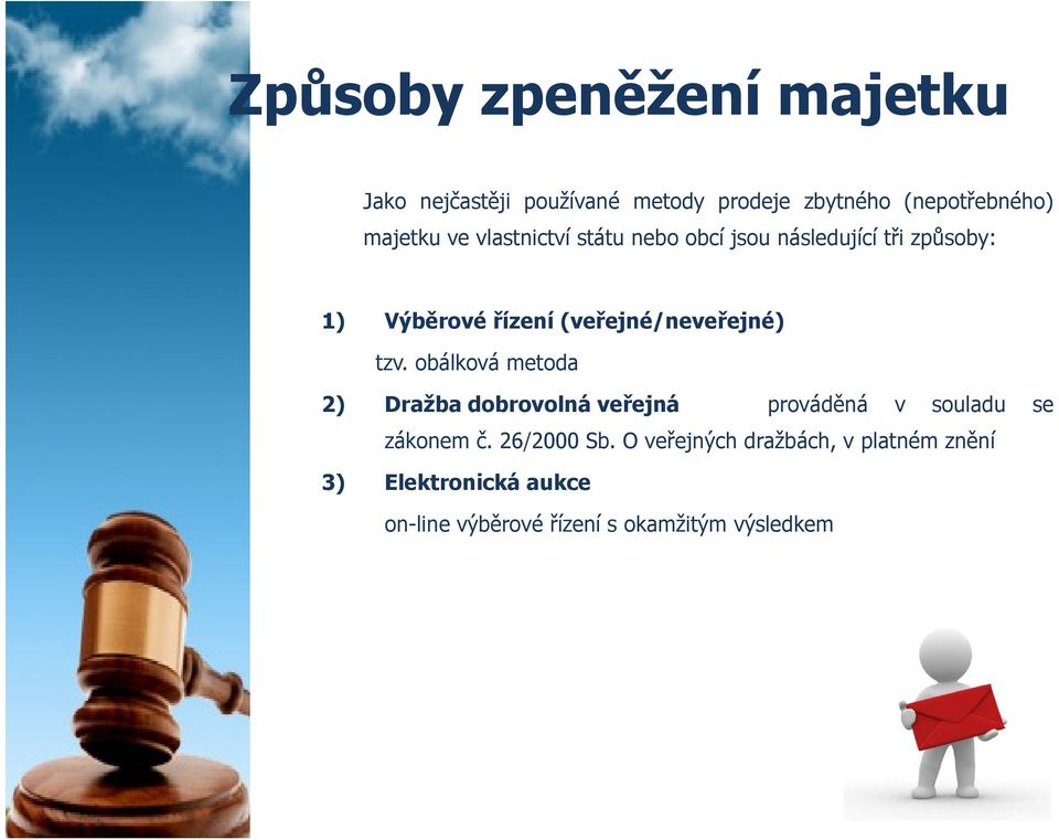 tzv. obálková metoda 2) Dražba dobrovolná veřejná prováděná v souladu se zákonem č. 26/2000 Sb.