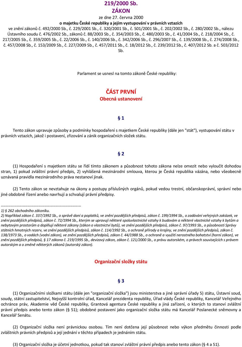 , č. 140/2006 Sb., č. 342/2006 Sb., č. 296/2007 Sb., č. 139/2008 Sb., č. 274/2008 Sb., č. 457/2008 Sb., č. 153/2009 Sb., č. 227/2009 Sb., č. 457/2011 Sb., č. 18/2012 Sb., č. 239/2012 Sb., č. 407/2012 Sb.