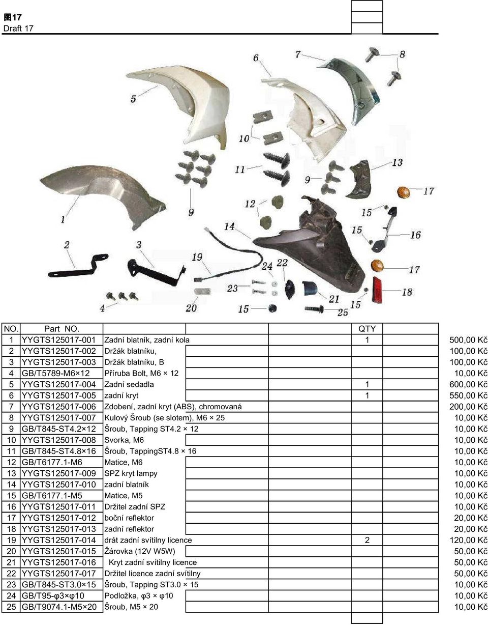 slotem), M6 25 10,00 Kč 9 GB/T845-ST4.2 12 Šroub, Tapping ST4.2 12 10,00 Kč 10 YYGTS125017-008 Svorka, M6 10,00 Kč 11 GB/T845-ST4.8 16 Šroub, TappingST4.8 16 10,00 Kč 12 GB/T6177.