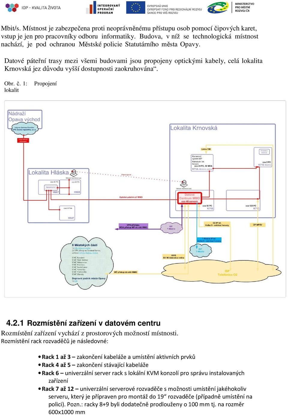 Datové páteřní trasy mezi všemi budovami jsou propojeny optickými kabely, celá lokalita Krnovská jez důvodu vyšší dostupnosti zaokruhována. Obr. č. 1: lokalit Propojení 4.2.