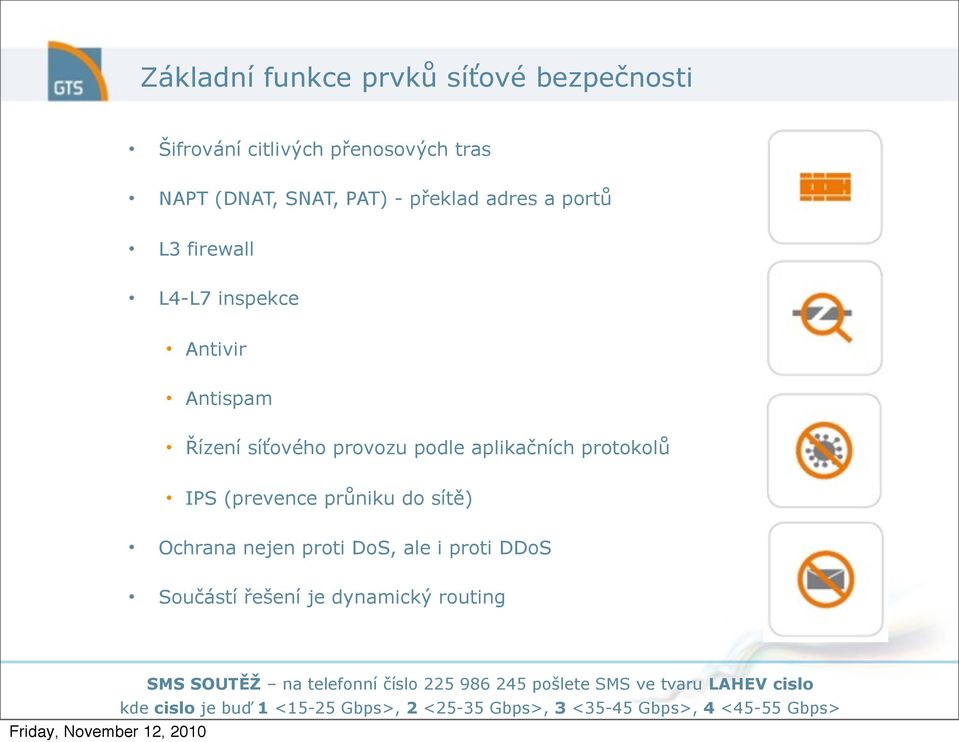 Antispam Řízení síťového provozu podle aplikačních protokolů IPS (prevence průniku