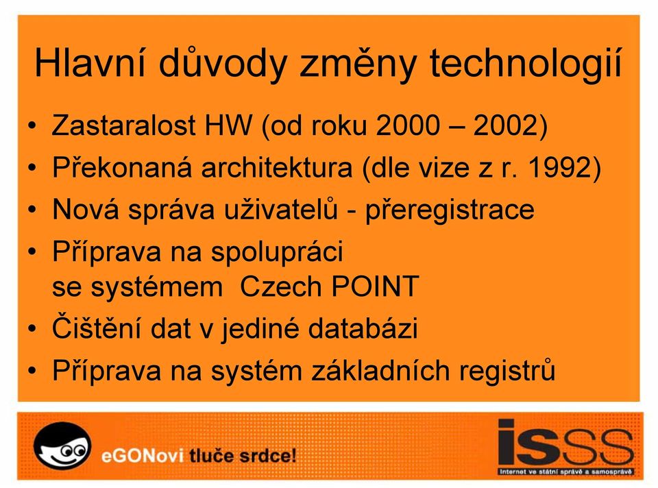 1992) Nová správa uživatelů -přeregistrace Příprava na spolupráci