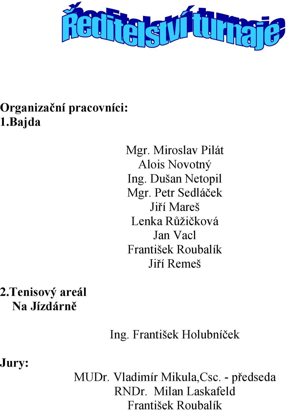 Petr Sedláček Jiří Mareš Lenka Růžičková Jan Vacl František Roubalík Jiří