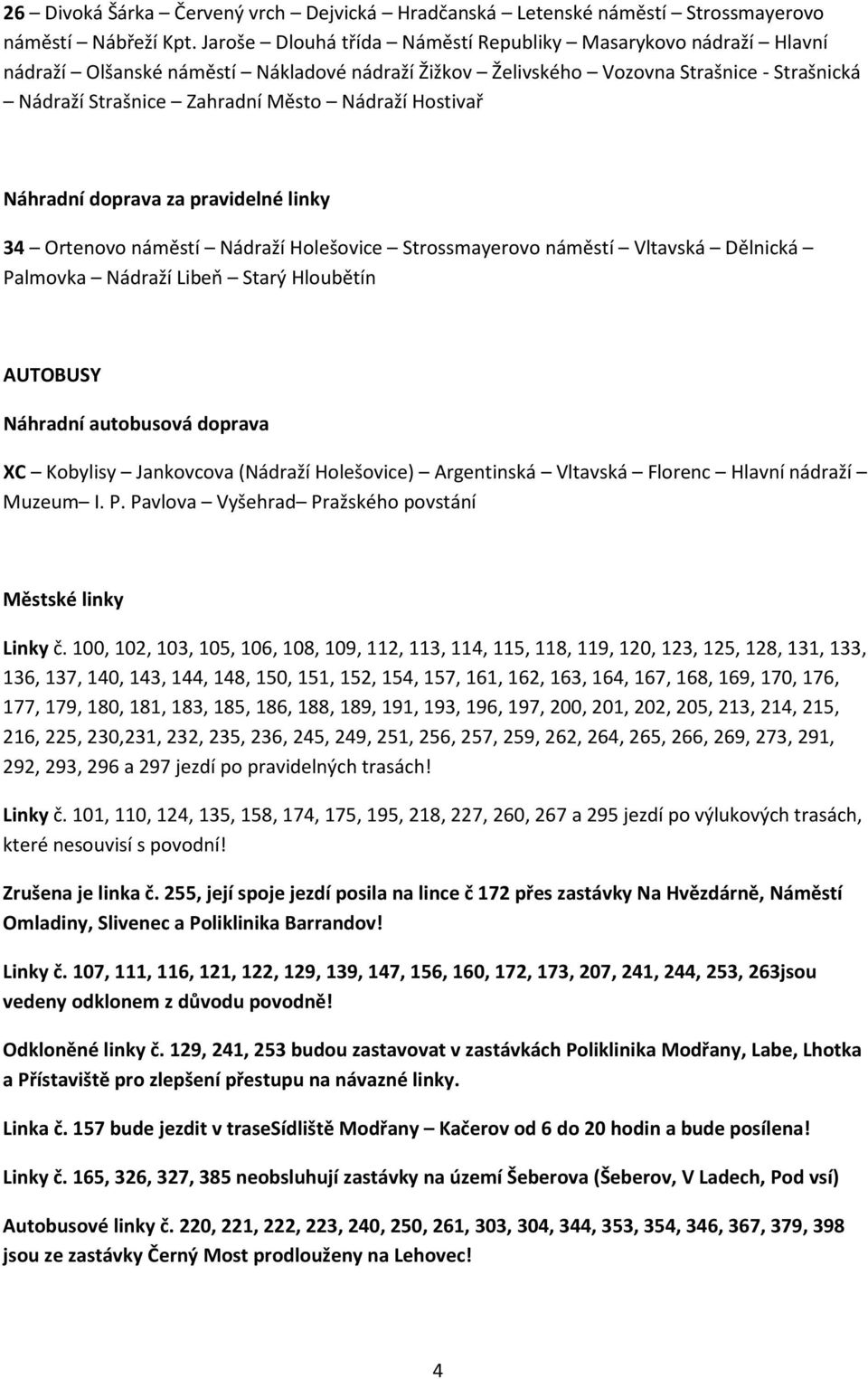 Hostivař Náhradní doprava za pravidelné linky 34 Ortenovo náměstí Nádraží Holešovice Strossmayerovo náměstí Vltavská Dělnická Palmovka Nádraží Libeň Starý Hloubětín AUTOBUSY Náhradní autobusová