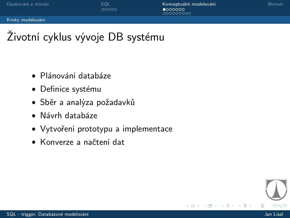 ˆ Sběr a analýza požadavků ˆ Návrh databáze ˆ