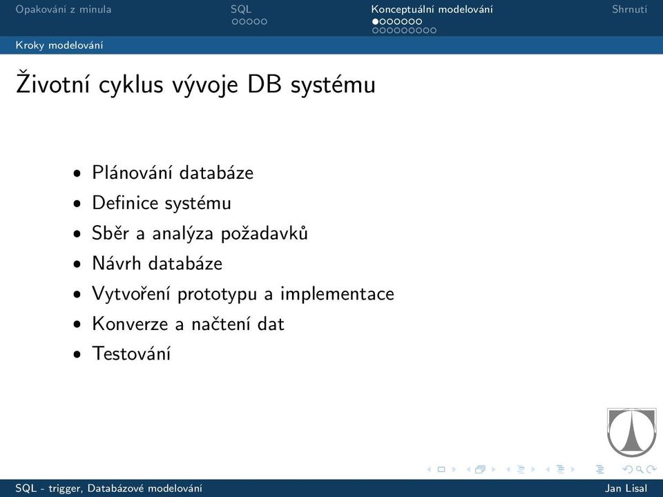 analýza požadavků ˆ Návrh databáze ˆ Vytvoření