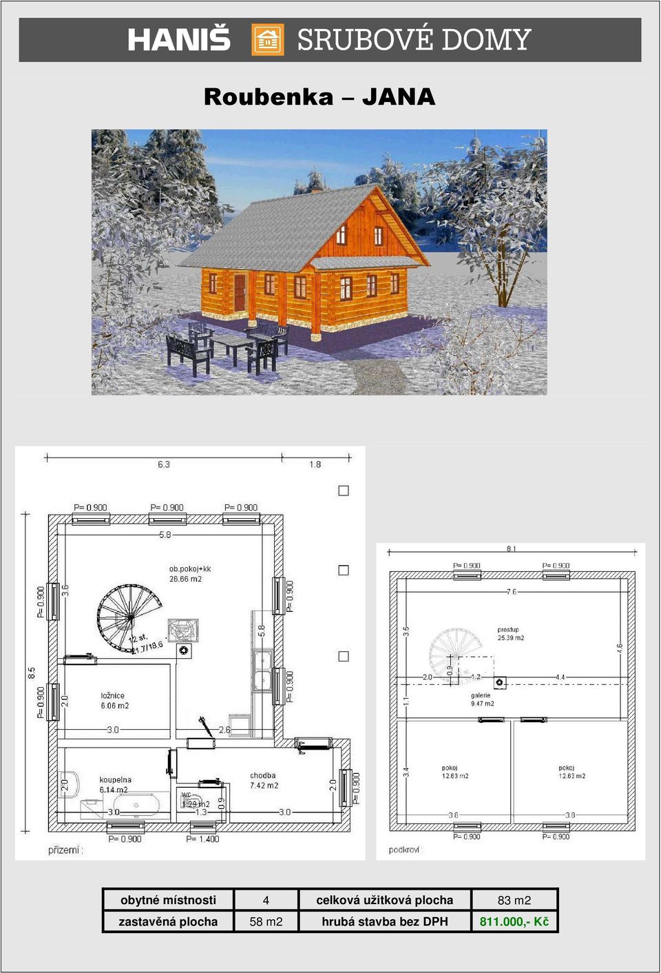 plocha 83 m2 zastavěná plocha