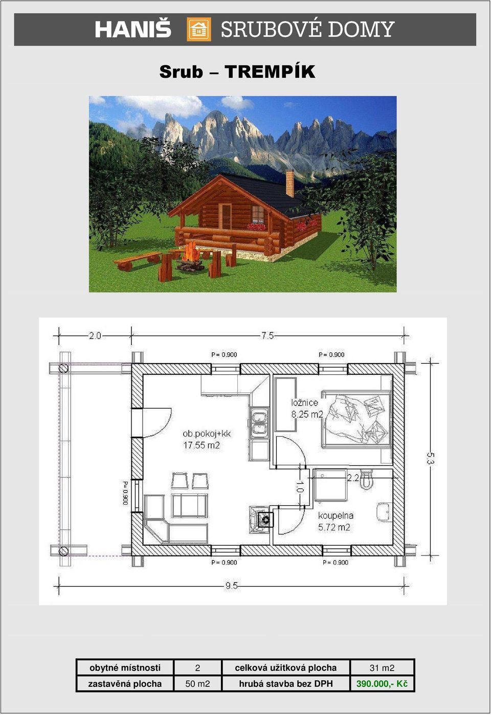 m2 zastavěná plocha 50 m2