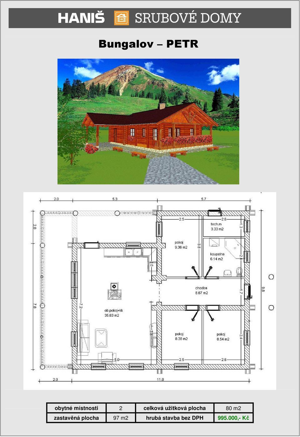 plocha 80 m2 zastavěná plocha