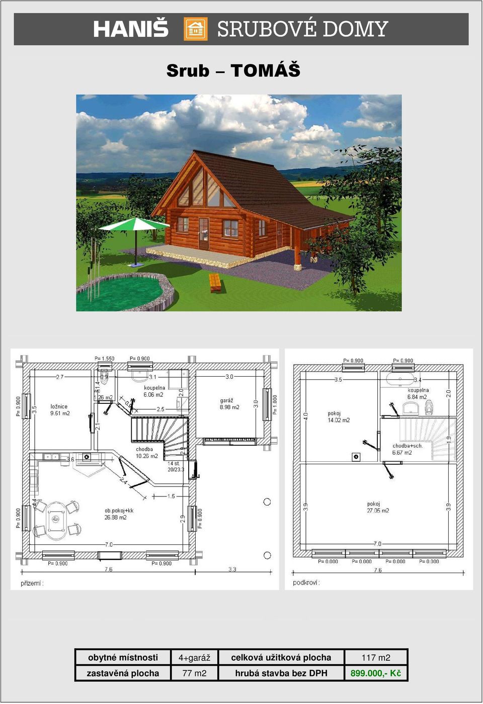 plocha 117 m2 zastavěná plocha