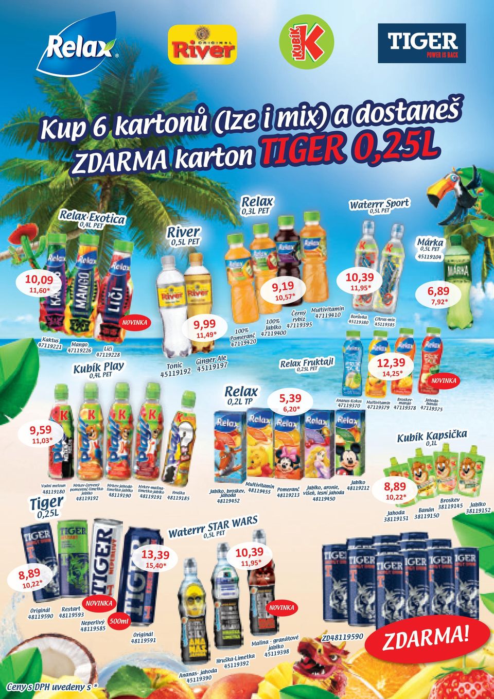 47119410 rybíz 47119395 7,92* Borůvka 45119380 0,25 0,2L TP 5,39 6,20* 14,25* Ananas-Kokos 47119370 Multivitamín 47119379 9,59 Broskevmango NOVINKA 47119378 Jahodabanán 47119375 apsička Kubík K 0,1L