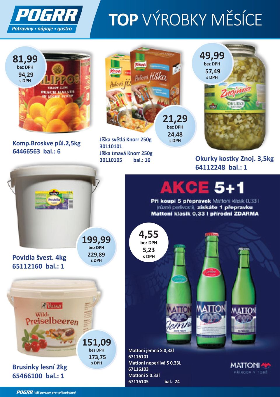 : 16 21,29 24,48 Okurky kostky Znoj. 3,5kg 64112248 bal.: 1 Povidla švest. 4kg 65112160 bal.