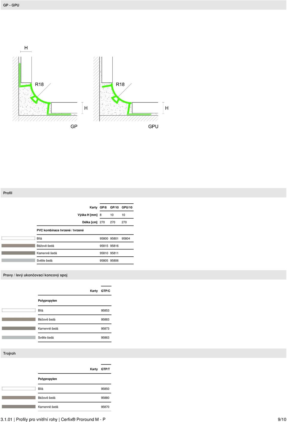 koncový spoj GTP/C Polypropylen Bílá 95853 Béžově šedá 95883 Kamenně šedá 95873 Světle šedá 95863 Trojroh GTP/T
