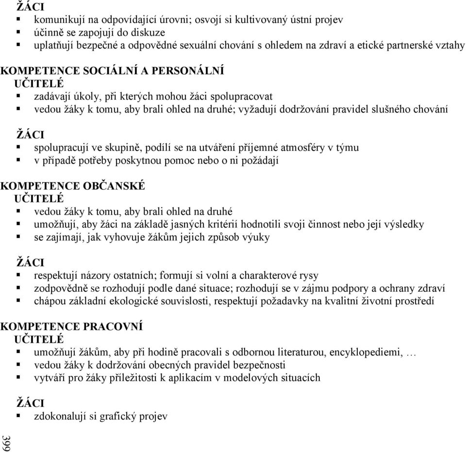 spolupracují ve skupině, podílí se na utváření příjemné atmosféry v týmu v případě potřeby poskytnou pomoc nebo o ni požádají KOMPETENCE OBČANSKÉ UČITELÉ vedou žáky k tomu, aby brali ohled na druhé