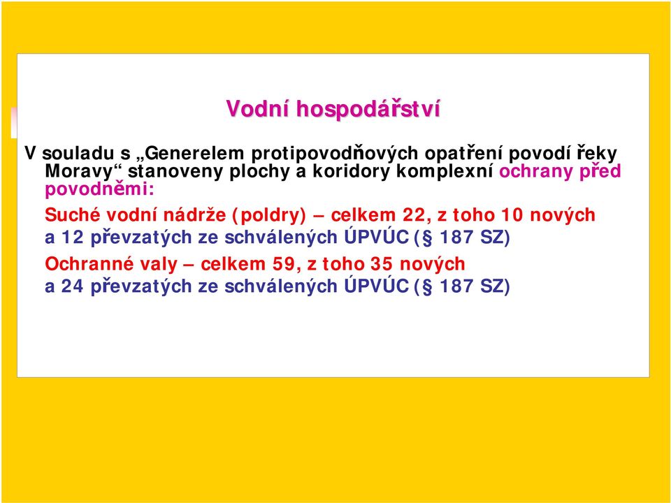 nádrže (poldry) celkem 22, z toho 10 nových a 12 převzatých ze schválených ÚPVÚC (