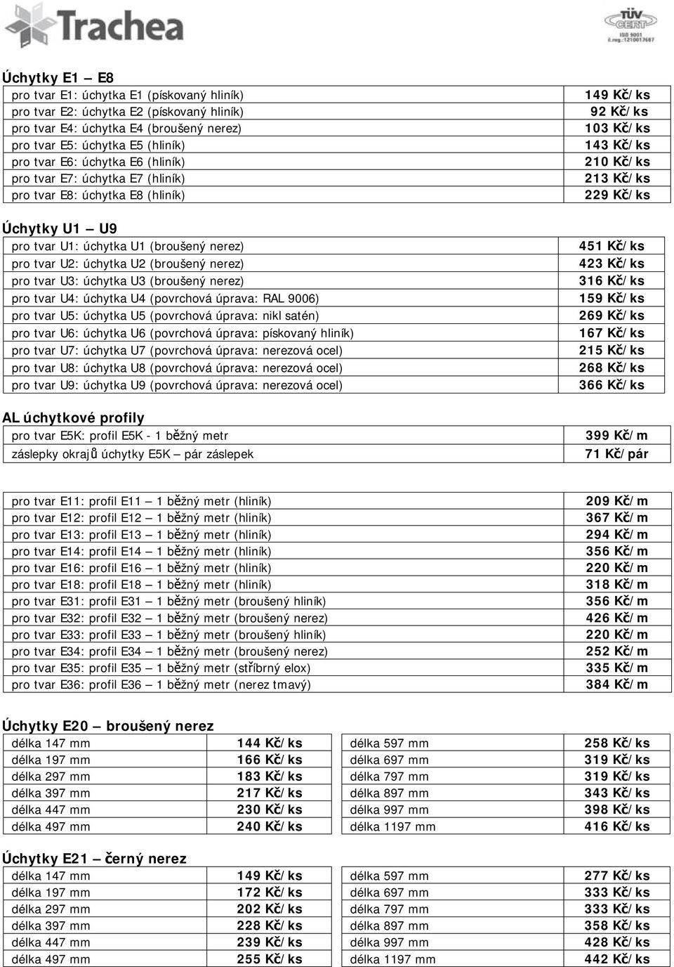 (broušený nerez) pro tvar U4: úchytka U4 (povrchová úprava: RAL 9006) pro tvar U5: úchytka U5 (povrchová úprava: nikl satén) pro tvar U6: úchytka U6 (povrchová úprava: pískovaný hliník) pro tvar U7: