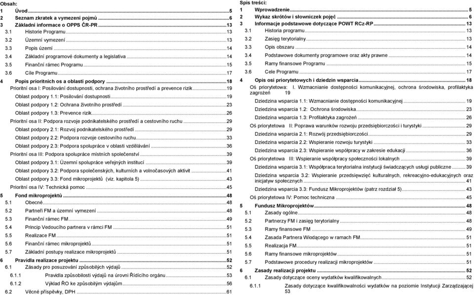 ..18 Prioritní osa I: Posilování dostupnosti, ochrana životního prostředí a prevence rizik...19 Oblast podpory 1.1: Posilování dostupnosti...19 Oblast podpory 1.2: Ochrana životního prostředí.