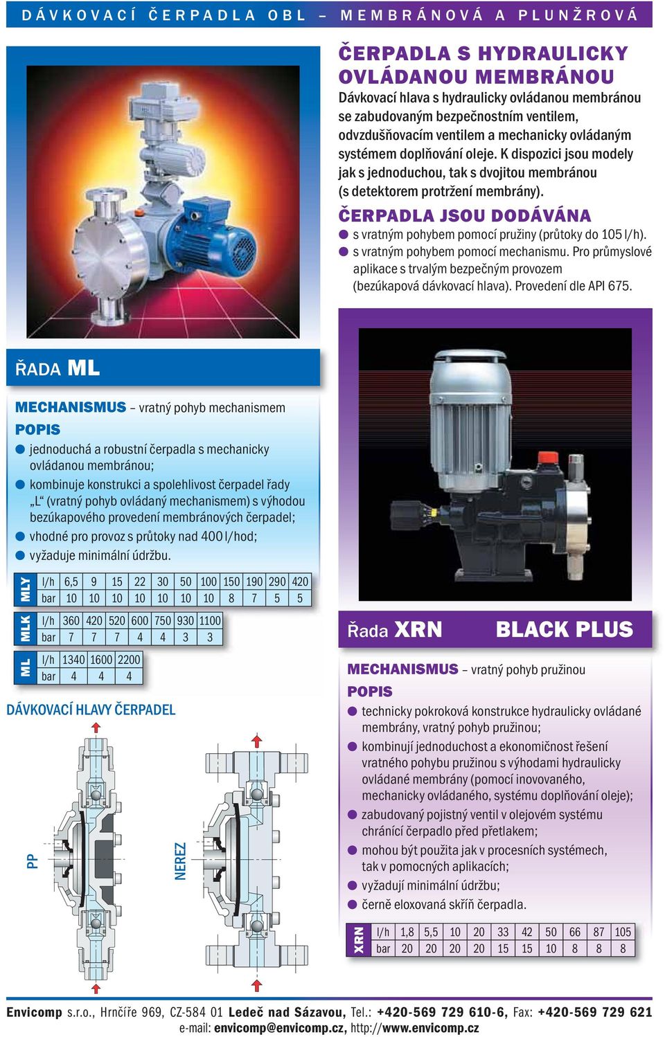 s vratným pohybem pomocí mechanismu. Pro průmyslové aplikace s trvalým bezpečným provozem (bezúkapová dávkovací hlava). Provedení dle API 675.