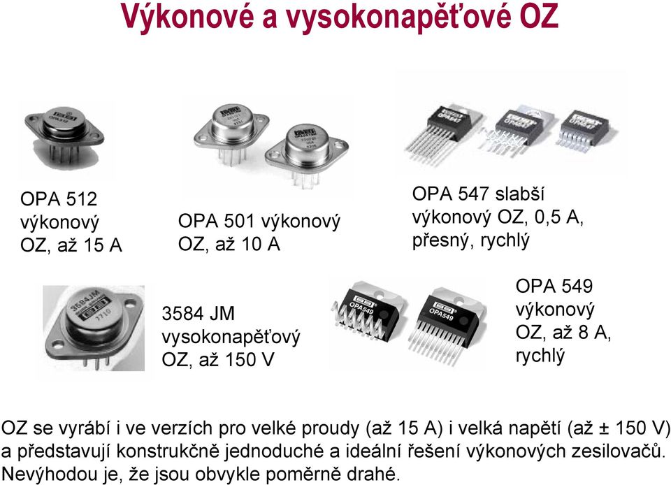 8 A, rychlý OZ se vyrábí i ve verzích pro velké proudy (až 15 A) i velká napětí (až ± 150 V) a