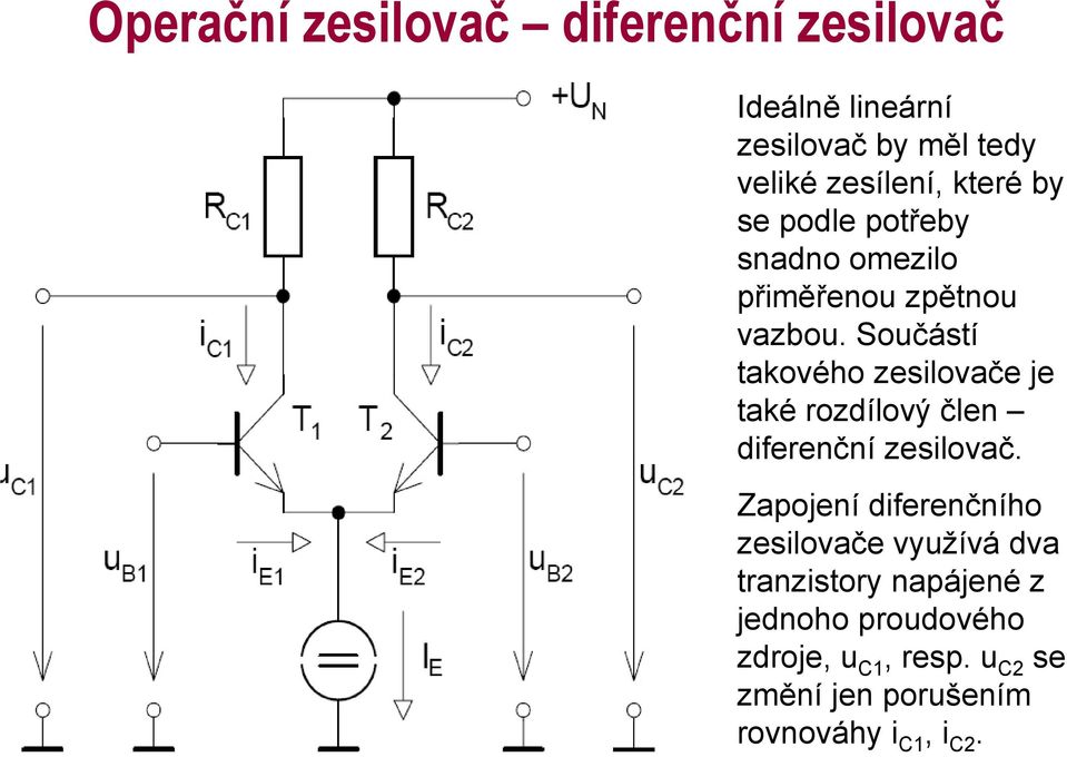 Součástí takového zesilovače je také rozdílový člen diferenční zesilovač.