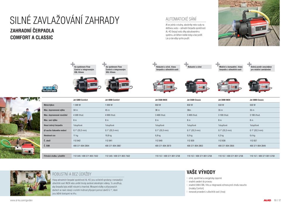 Se systémem Flow Control a integrovaným XXL filtrem Se systémem Flow Control a integrovaným XXL filtrem Robustní a silné, hlava čerpadla z ušlechtilé oceli Robustní a silné Mobilní a kompaktní, hlava