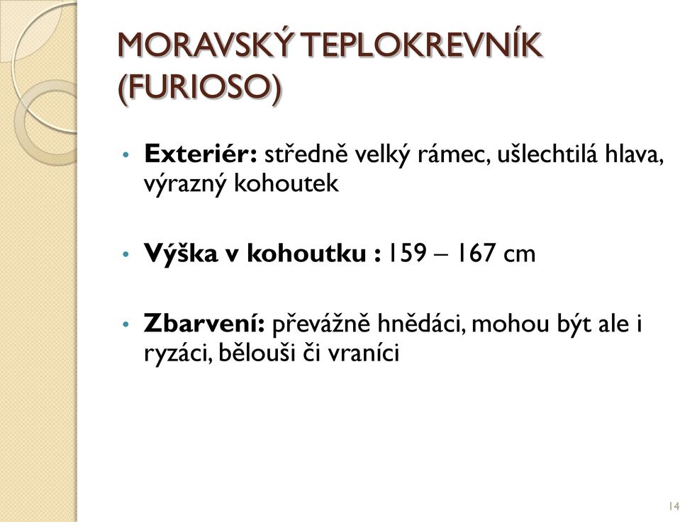 Výška v kohoutku : 159 167 cm Zbarvení: převážně