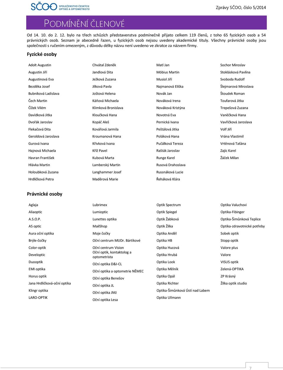 Fyzické osoby Adolt Augustin Chvátal Zdeněk Matl Jan Sochor Miroslav Augustin Jiří Jandlová Dita Möbius Martin Stoklásková Pavlína Augustinová Eva Ježková Zuzana Musiol Jiří Svoboda Rudolf Bezděka