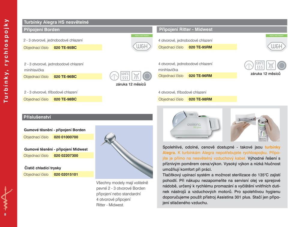 chlazení 020 TE-98RM záruka 12 měsíců Příslušenství Gumové těsnění - připojení Borden 020 01000700 Gumové těsnění - připojení Midwest 020 02207300 Čistič chladící trysky 020 02015101 Všechny modely