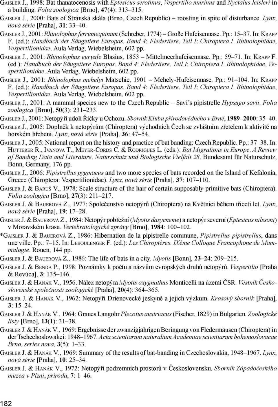 , 2001: Rhinolophus ferrumequinum (Schreber, 1774) Große Hufeisennase. Pp.: 15 37. In: Krapp F. (ed.): Handbuch der Säugetiere Europas. Band 4: Fledertiere. Teil I: Chiroptera I.