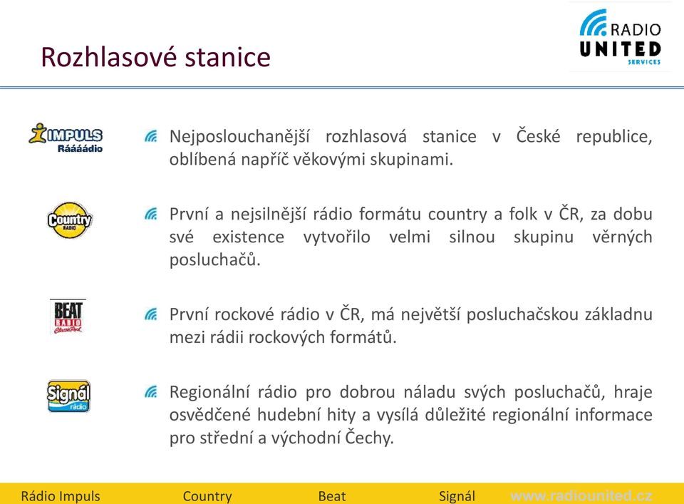 První a nejsilnější rádio formátu country a folk v ČR, za dobu své existence vytvořilo velmi silnou skupinu věrných posluchačů.